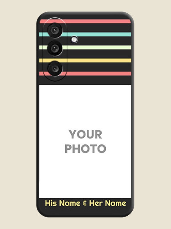 Custom Color Stripes with Photo and Text on Photo On Space Black Custom Soft Matte Mobile Back Cover - Samsung Galaxy M56 5G - alternate view