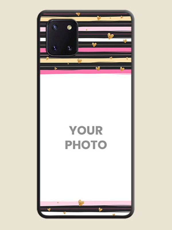 Custom Multicolor Lines and Golden Love Symbols Design on Photo on Space Black Soft Matte Mobile Cover - Galaxy Note 10 Lite - alternate view