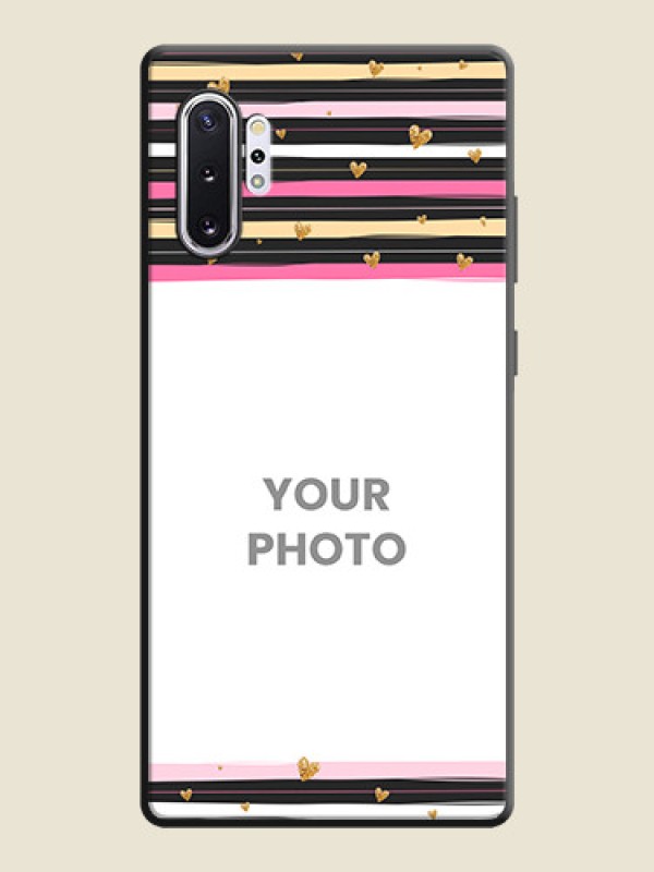 Custom Multicolor Lines and Golden Love Symbols Design - Photo on Space Black Soft Matte Mobile Cover - Galaxy Note 10 Plus - alternate view