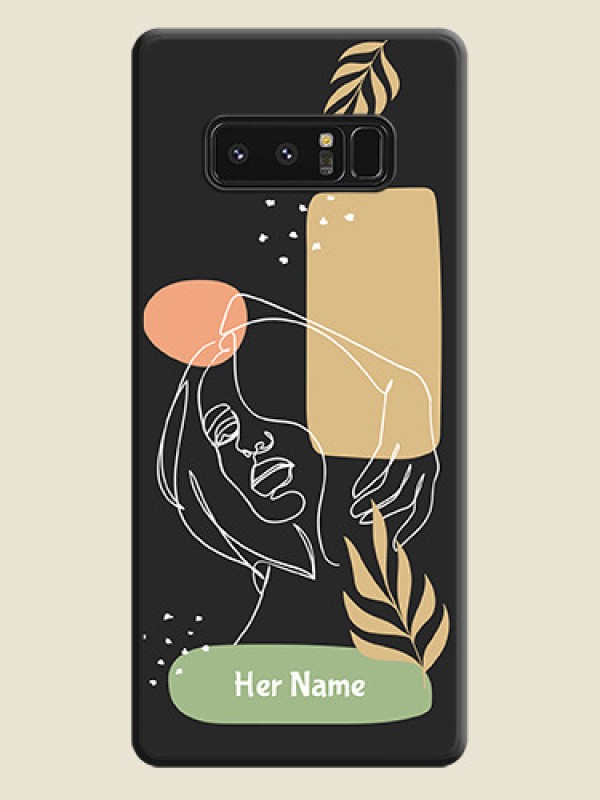 Custom Custom Text With Line Art Of Women & Leaves Design On Space Black Personalized Soft Matte Phone Covers -Samsung Galaxy Note 8 - alternate view