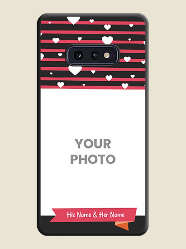 Custom White Color Love Symbols with Pink Lines Pattern on Space Black Custom Soft Matte Phone Cases - Galaxy S10E - alternate view