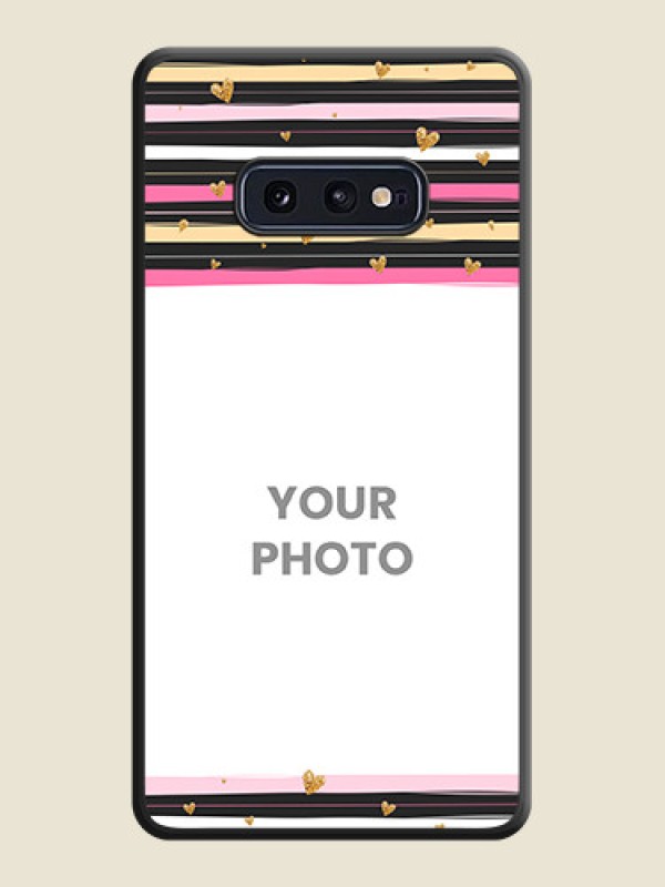 Custom Multicolor Lines and Golden Love Symbols Design on Photo on Space Black Soft Matte Mobile Cover - Galaxy S10E - alternate view