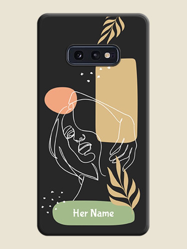 Custom Custom Text With Line Art Of Women & Leaves Design On Space Black Personalized Soft Matte Phone Covers -Samsung Galaxy S10 E - alternate view