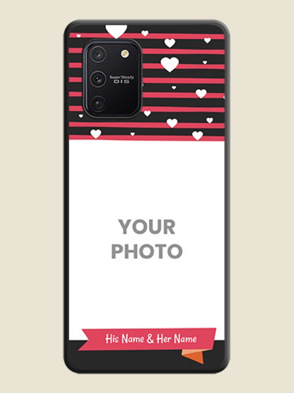 Custom White Color Love Symbols with Pink Lines Pattern on Space Black Custom Soft Matte Phone Cases - Galaxy S10 Lite - alternate view