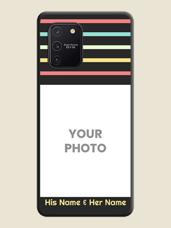 Custom Color Stripes with Photo and Text on Photo on Space Black Soft Matte Mobile Case - Galaxy S10 Lite - alternate view