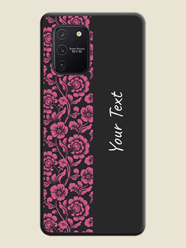 Custom Pink Floral Pattern Design With Custom Text On Space Black Personalized Soft Matte Phone Covers -Samsung Galaxy S10 Lite - alternate view