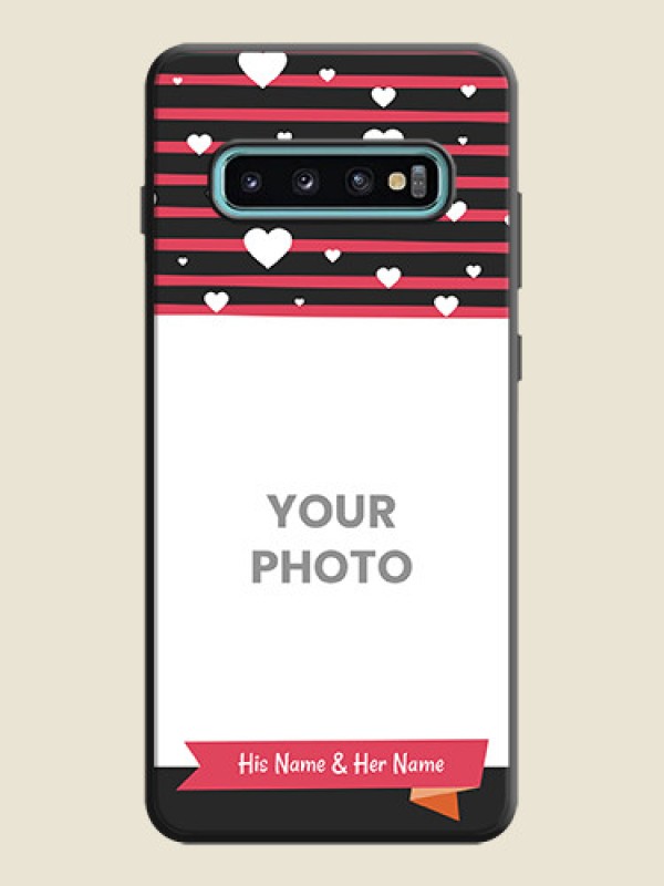 Custom White Color Love Symbols with Pink Lines Pattern on Space Black Custom Soft Matte Phone Cases - Galaxy S10 Plus - alternate view