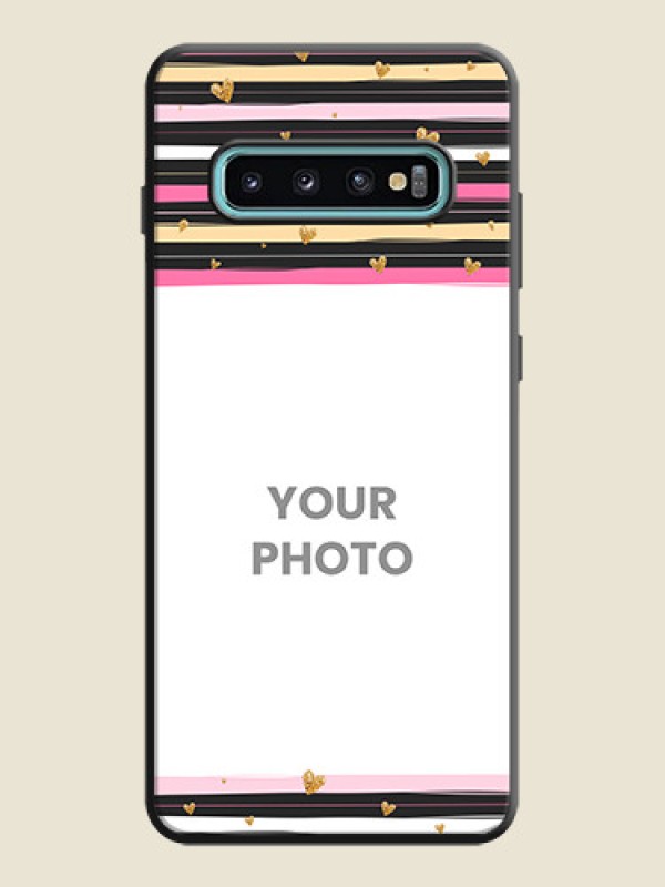 Custom Multicolor Lines and Golden Love Symbols Design - Photo on Space Black Soft Matte Mobile Cover - Galaxy S10 Plus - alternate view