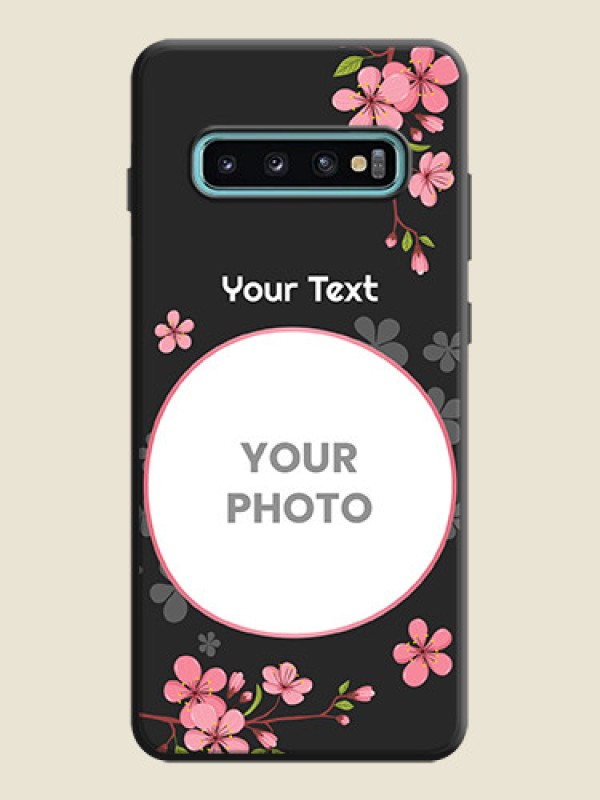 Custom Round Image with Pink Color Floral Design - Photo on Space Black Soft Matte Back Cover - Galaxy S10 Plus - alternate view