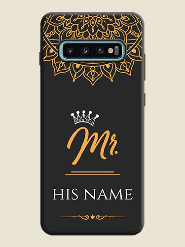 Custom Mr Name with Floral Design  on Personalised Space Black Soft Matte Cases - Galaxy S10 Plus - alternate view