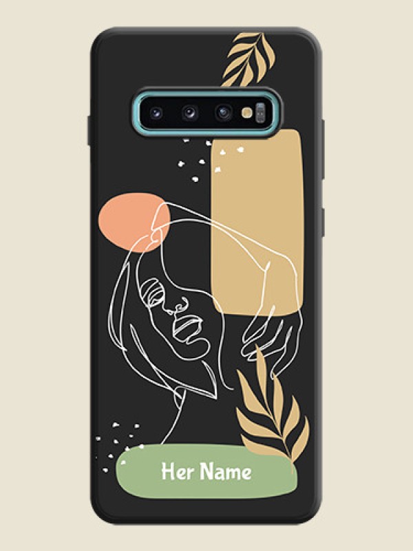 Custom Custom Text With Line Art Of Women & Leaves Design On Space Black Personalized Soft Matte Phone Covers -Samsung Galaxy S10 Plus - alternate view