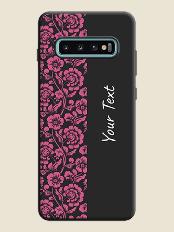 Custom Pink Floral Pattern Design With Custom Text On Space Black Personalized Soft Matte Phone Covers -Samsung Galaxy S10 Plus - alternate view