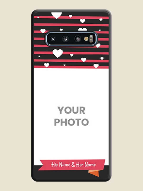 Custom White Color Love Symbols with Pink Lines Pattern on Space Black Custom Soft Matte Phone Cases - Galaxy S10 - alternate view