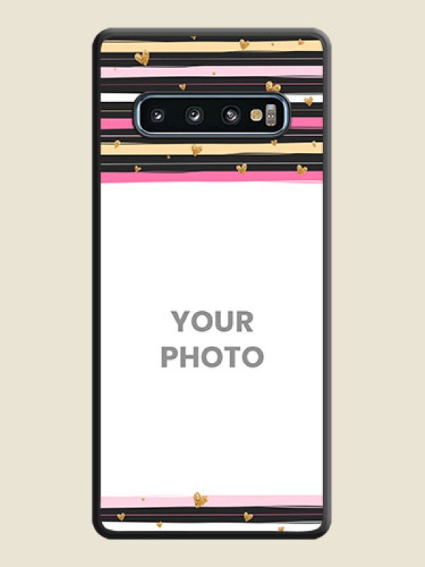 Custom Multicolor Lines and Golden Love Symbols Design on Photo on Space Black Soft Matte Mobile Cover - Galaxy S10 - alternate view