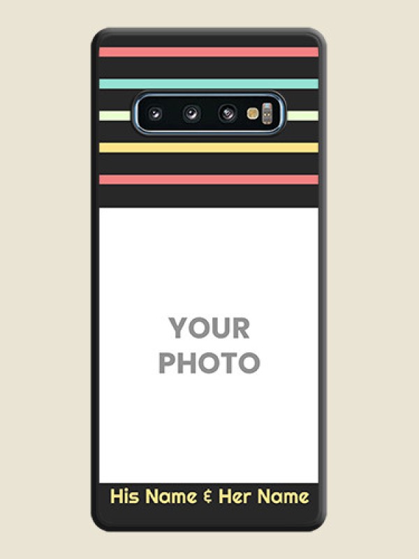 Custom Color Stripes with Photo and Text on Photo on Space Black Soft Matte Mobile Case - Galaxy S10 - alternate view