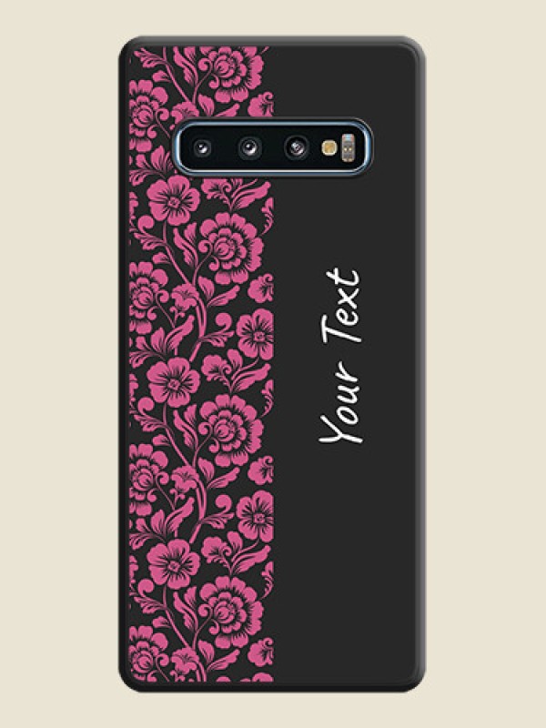 Custom Pink Floral Pattern Design With Custom Text On Space Black Personalized Soft Matte Phone Covers -Samsung Galaxy S10 - alternate view