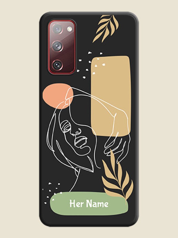 Custom Custom Text With Line Art Of Women & Leaves Design On Space Black Personalized Soft Matte Phone Covers -Samsung Galaxy S20 Fe - alternate view