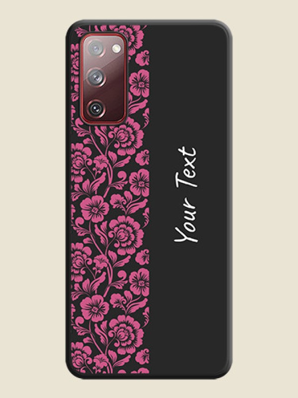 Custom Pink Floral Pattern Design With Custom Text On Space Black Personalized Soft Matte Phone Covers -Samsung Galaxy S20 Fe - alternate view