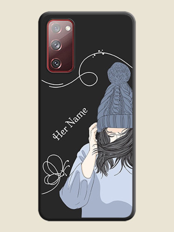 Custom Girl With Blue Winter Outfiit Custom Text Design On Space Black Personalized Soft Matte Phone Covers -Samsung Galaxy S20 Fe - alternate view