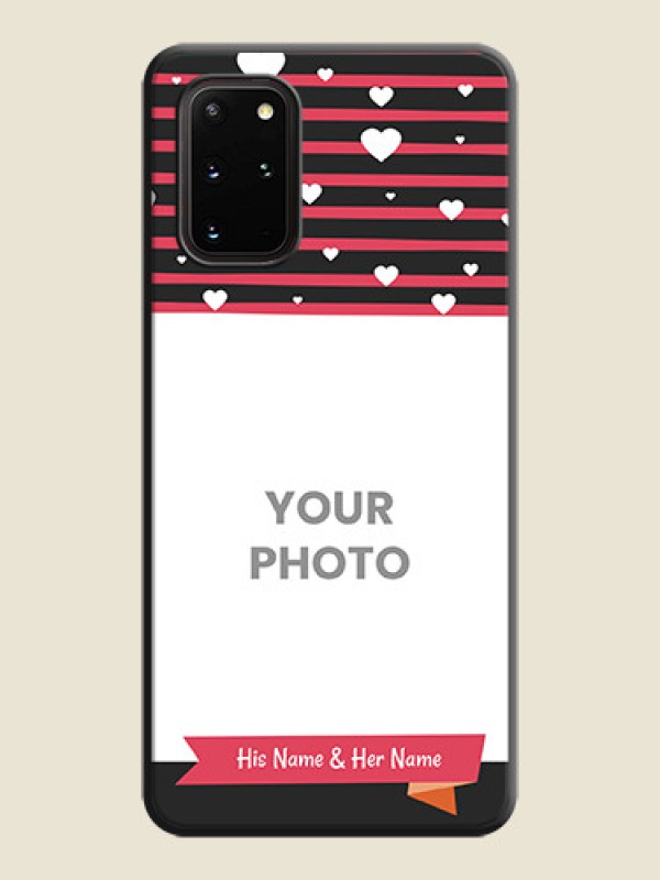 Custom White Color Love Symbols with Pink Lines Pattern on Space Black Custom Soft Matte Phone Cases - Galaxy S20 Plus - alternate view