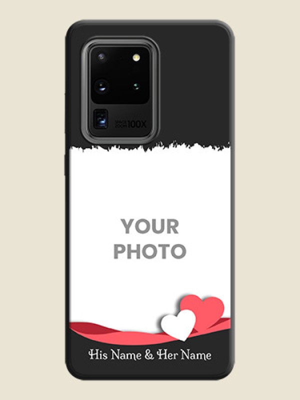 Custom Pink Color Love Shaped Ribbon Design with Text on Space Black Custom Soft Matte Phone Back Cover - Galaxy S20 Ultra - alternate view