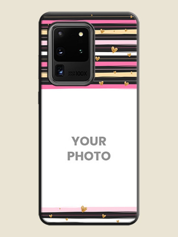 Custom Multicolor Lines and Golden Love Symbols Design - Photo on Space Black Soft Matte Mobile Cover - Galaxy S20 Ultra - alternate view