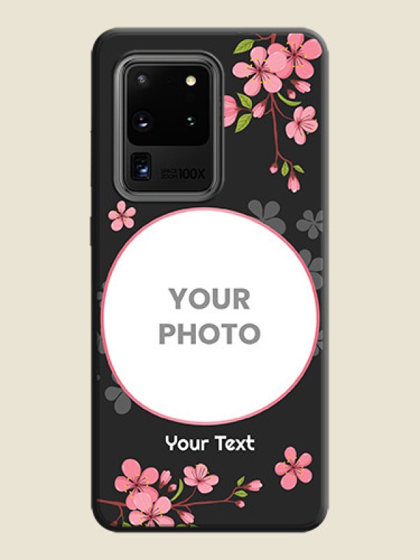 Custom Round Image with Pink Color Floral Design - Photo on Space Black Soft Matte Back Cover - Galaxy S20 Ultra - alternate view