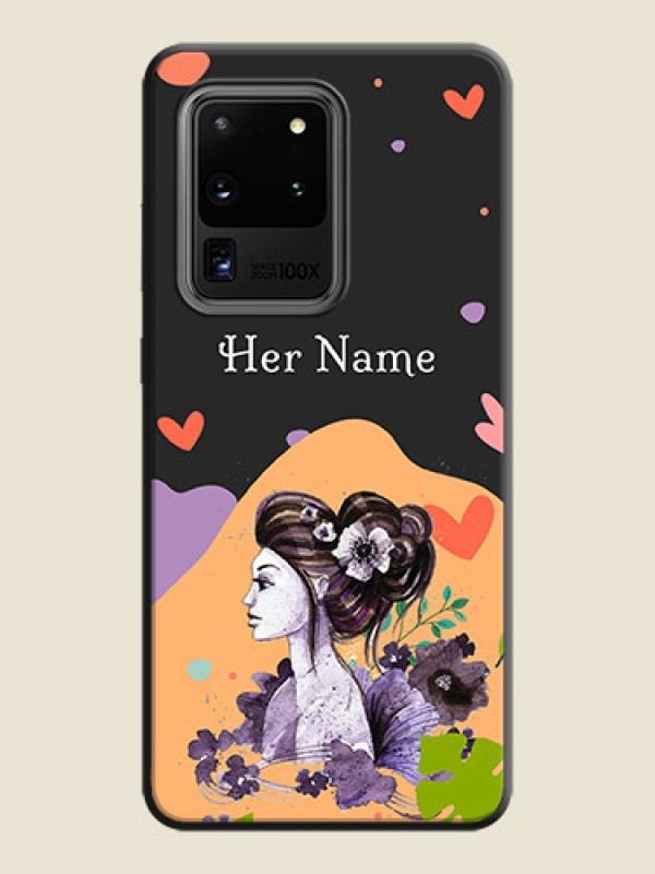 Custom Namecase For Her With Fancy Lady Image On Space Black Personalized Soft Matte Phone Covers -Samsung Galaxy S20 Ultra - alternate view