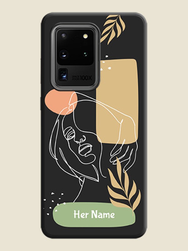 Custom Custom Text With Line Art Of Women & Leaves Design On Space Black Personalized Soft Matte Phone Covers -Samsung Galaxy S20 Ultra - alternate view