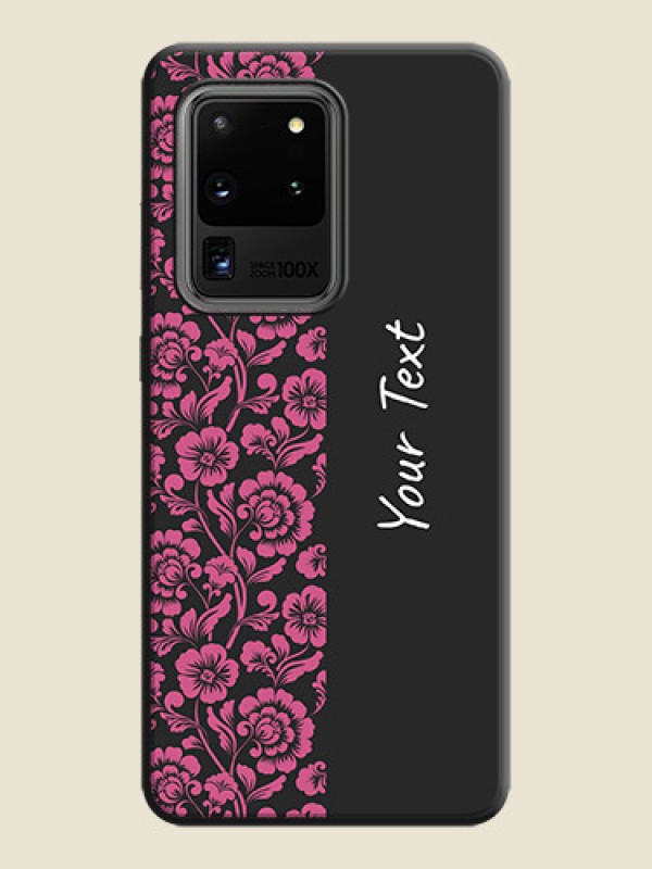 Custom Pink Floral Pattern Design With Custom Text On Space Black Personalized Soft Matte Phone Covers -Samsung Galaxy S20 Ultra - alternate view
