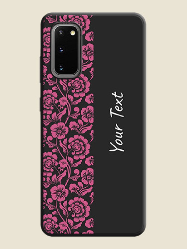 Custom Pink Floral Pattern Design With Custom Text On Space Black Personalized Soft Matte Phone Covers -Samsung Galaxy S20 - alternate view
