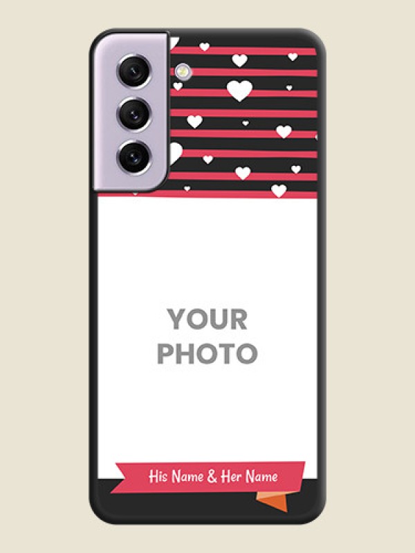 Custom White Color Love Symbols with Pink Lines Pattern on Space Black Custom Soft Matte Phone Cases - Galaxy S21 FE 5G - alternate view