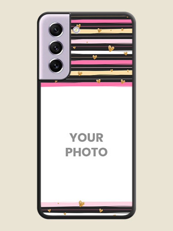 Custom Multicolor Lines and Golden Love Symbols Design on Photo on Space Black Soft Matte Mobile Cover - Galaxy S21 FE 5G - alternate view