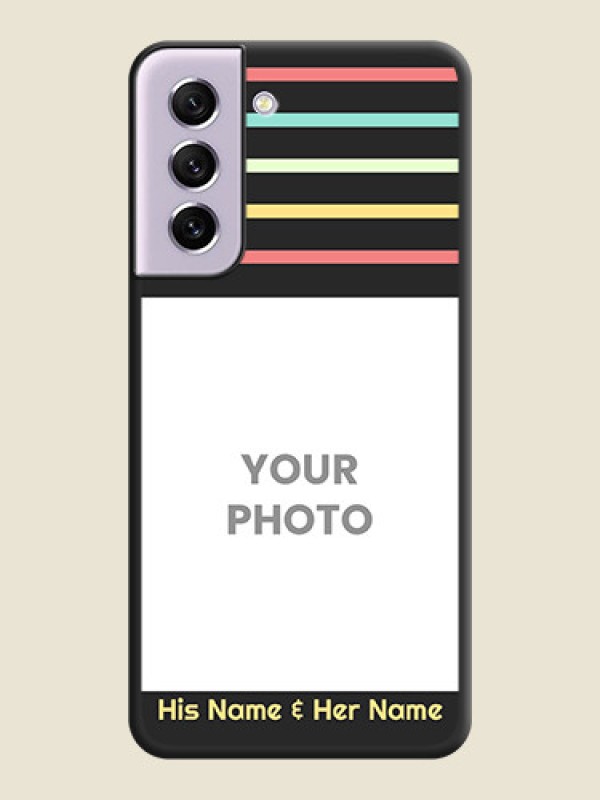Custom Color Stripes with Photo and Text on Photo on Space Black Soft Matte Mobile Case - Galaxy S21 FE 5G - alternate view