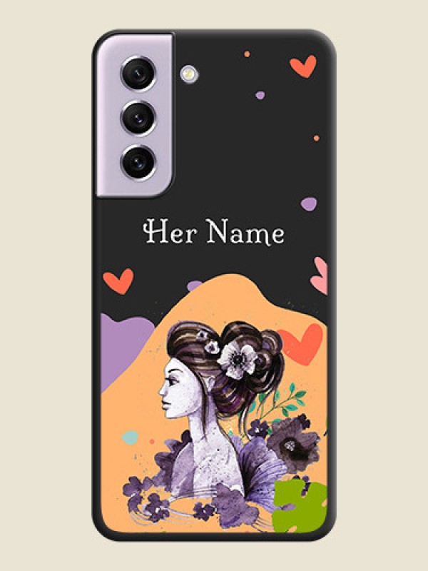 Custom Namecase For Her With Fancy Lady Image On Space Black Personalized Soft Matte Phone Covers -Samsung Galaxy S21 Fe 5G - alternate view