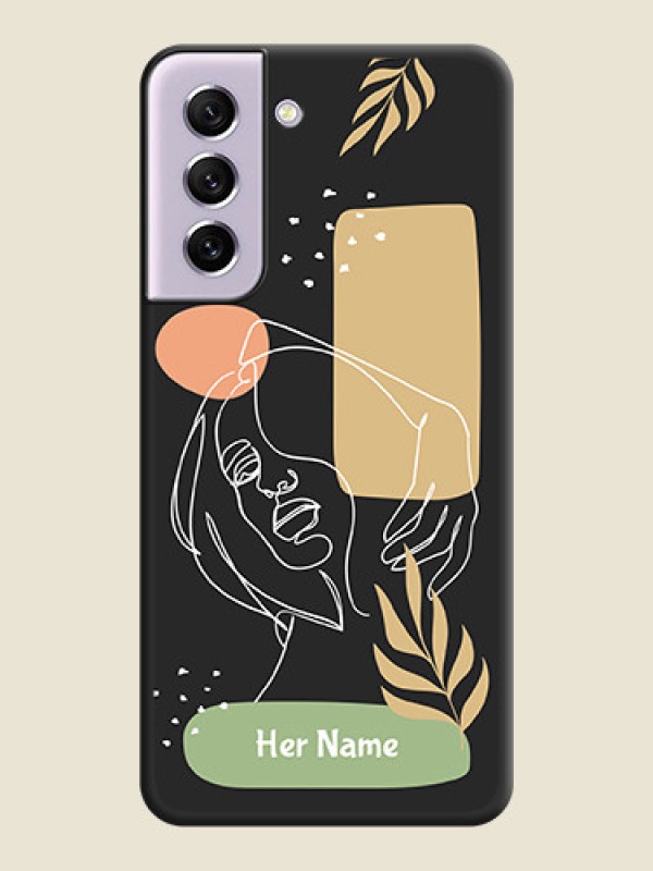 Custom Custom Text With Line Art Of Women & Leaves Design On Space Black Personalized Soft Matte Phone Covers -Samsung Galaxy S21 Fe 5G - alternate view