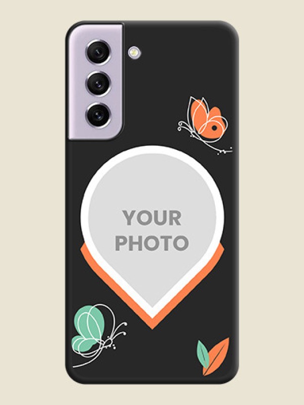 Custom Upload Pic With Simple Butterly Design On Space Black Personalized Soft Matte Phone Covers -Samsung Galaxy S21 Fe 5G - alternate view