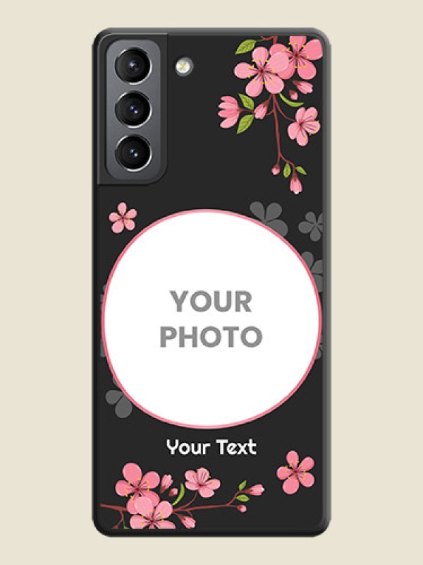 Custom Round Image with Pink Color Floral Design on Photo on Space Black Soft Matte Back Cover - Galaxy S21 Plus - alternate view