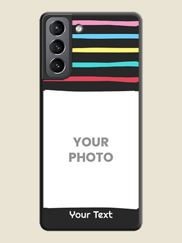 Custom Multicolor Lines with Image on Space Black Personalized Soft Matte Phone Covers - Galaxy S21 Plus - alternate view