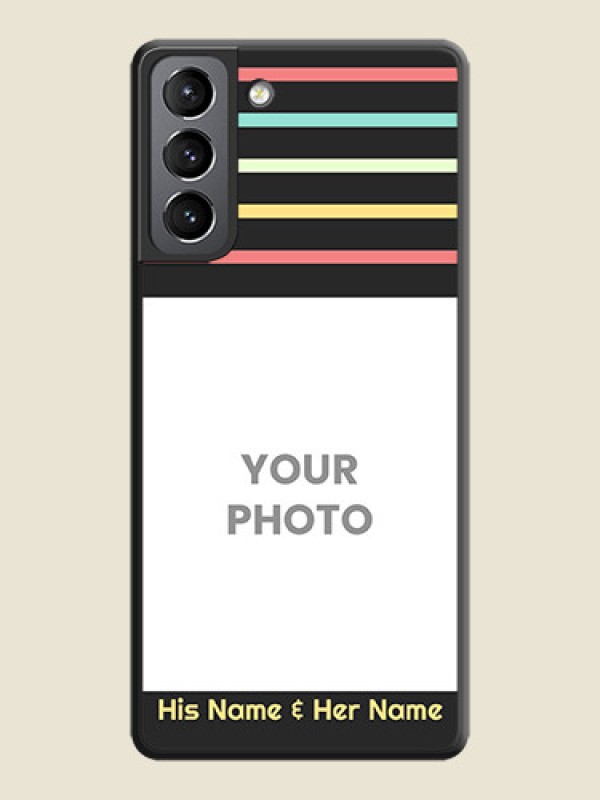 Custom Color Stripes with Photo and Text on Photo on Space Black Soft Matte Mobile Case - Galaxy S21 Plus - alternate view
