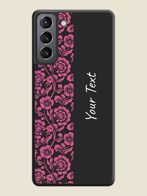 Custom Pink Floral Pattern Design With Custom Text On Space Black Personalized Soft Matte Phone Covers -Samsung Galaxy S21 Plus - alternate view