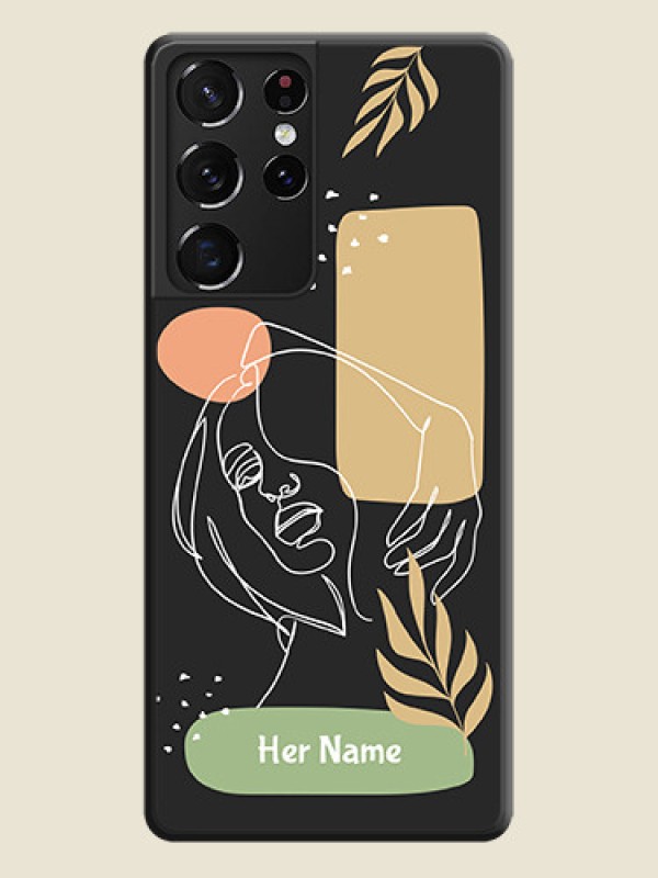 Custom Custom Text With Line Art Of Women & Leaves Design On Space Black Personalized Soft Matte Phone Covers -Samsung Galaxy S21 Ultra - alternate view