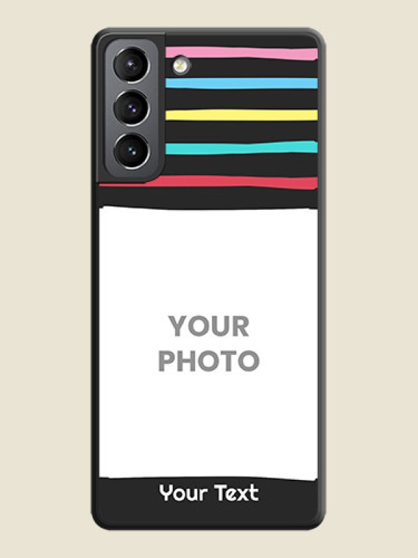 Custom Multicolor Lines with Image on Space Black Personalized Soft Matte Phone Covers - Galaxy S21 - alternate view