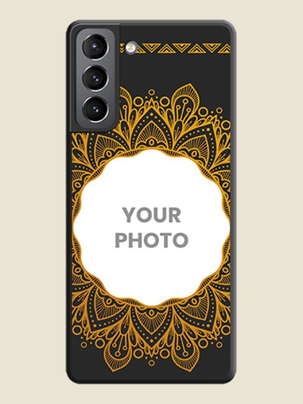 Custom Round Image with Floral Design on Photo on Space Black Soft Matte Mobile Cover - Galaxy S21 - alternate view