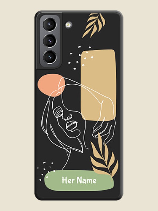 Custom Custom Text With Line Art Of Women & Leaves Design On Space Black Personalized Soft Matte Phone Covers -Samsung Galaxy S21 - alternate view