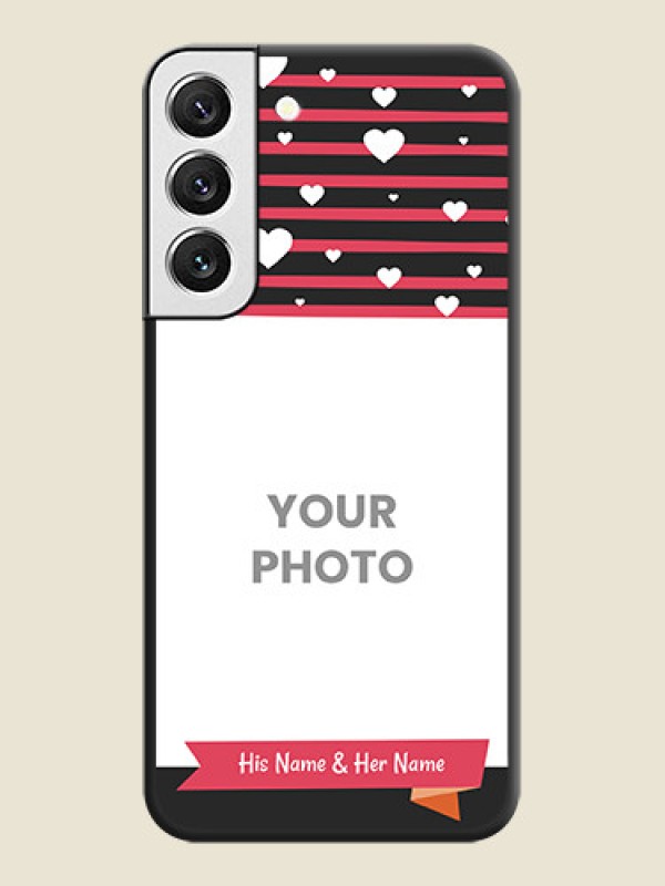 Custom White Color Love Symbols with Pink Lines Pattern on Space Black Custom Soft Matte Phone Cases - Galaxy S22 5G - alternate view