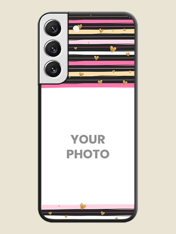 Custom Multicolor Lines and Golden Love Symbols Design on Photo on Space Black Soft Matte Mobile Cover - Galaxy S22 5G - alternate view