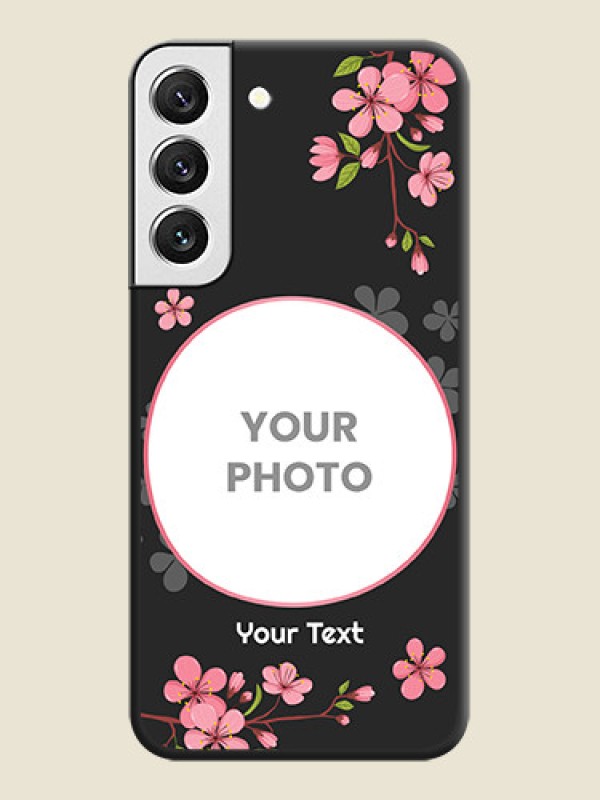 Custom Round Image with Pink Color Floral Design on Photo on Space Black Soft Matte Back Cover - Galaxy S22 5G - alternate view