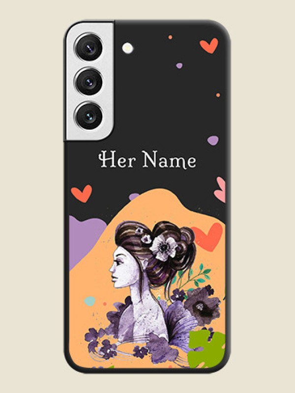 Custom Namecase For Her With Fancy Lady Image On Space Black Personalized Soft Matte Phone Covers -Samsung Galaxy S22 5G - alternate view