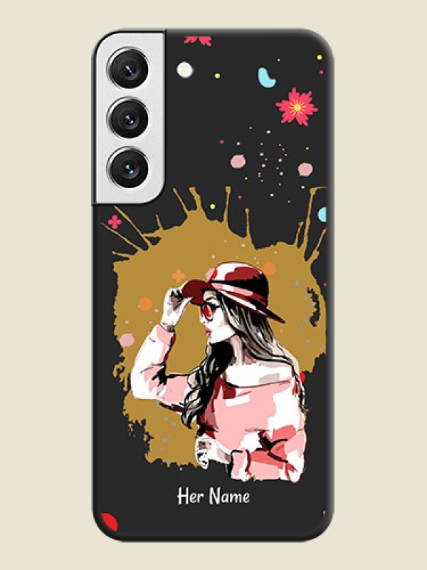 Custom Mordern Lady With Color Splash Background With Custom Text On Space Black Personalized Soft Matte Phone Covers -Samsung Galaxy S22 5G - alternate view